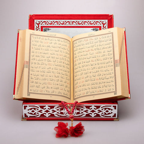 Kadife Kutulu Kur'an-ı Kerim (Ay Yıldız, Gümüş Süsleme)